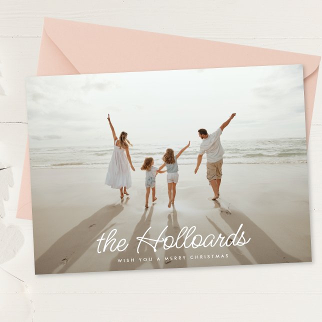 Big Script Your Custom Name Christmas 5 Photo Holiday Card (Creator Uploaded)