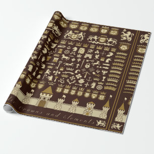 Big set of heraldic elements. wrapping paper