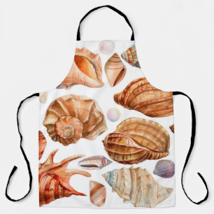 big set of seashells on an isolated white backgrou apron