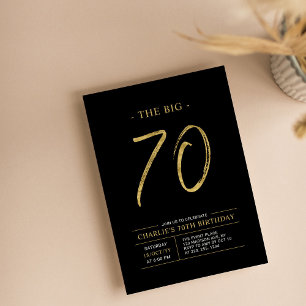 Big Seventy Gold & Black 70th Birthday Party Invitation