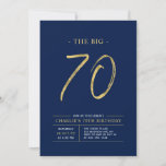 Big Seventy | Gold & Navy Blue 70th Birthday Party Invitation<br><div class="desc">Celebrate your special day with this simple stylish 70th birthday party invitation. This design features a brush script "The Big 70" with a clean layout in anavy blue & gold colour combo. More designs and party supplies are available at my shop BaraBomDesign.</div>