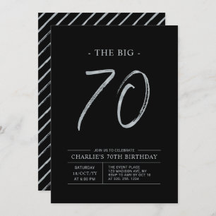 Big Seventy Silver & Black 70th Birthday Party Invitation