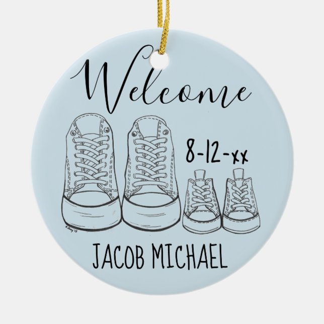 Big Shoes Baby Shoes Shower Baptism Christening Ceramic Tree Decoration (Front)