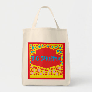 Big shopper logo blue on red with mixed colours tote bag