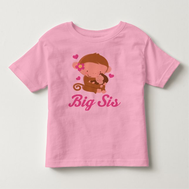 Big Sis Girl Monkeys Cute Ruffle T-shirt (Front)