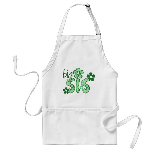 Big Sis Green Flowers Standard Apron (Front)