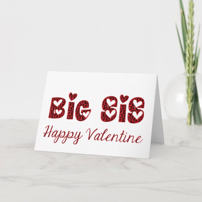 Big Sis I Love You Cute Cupid Typography Valentine Holiday Card (Front)