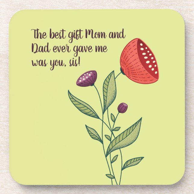Big Sis Little Sister Sweet Quote Wild Flowers Coaster (Front)