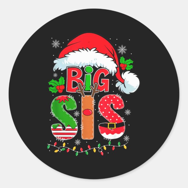 Big Sis Santa Hat New Big Sister Announcement Xmas Classic Round Sticker (Front)