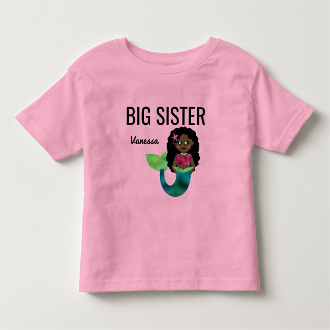 Big Sister African American Mermaid Faux Foil Girl Toddler T-Shirt (Front)