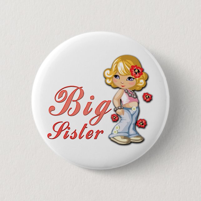 Big Sister and Flowers 6 Cm Round Badge (Front)