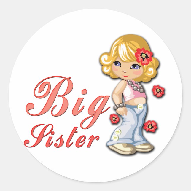 Big Sister and Flowers Classic Round Sticker (Front)