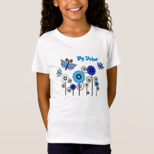 Big Sister, blue & white butterflies and flowers T-Shirt