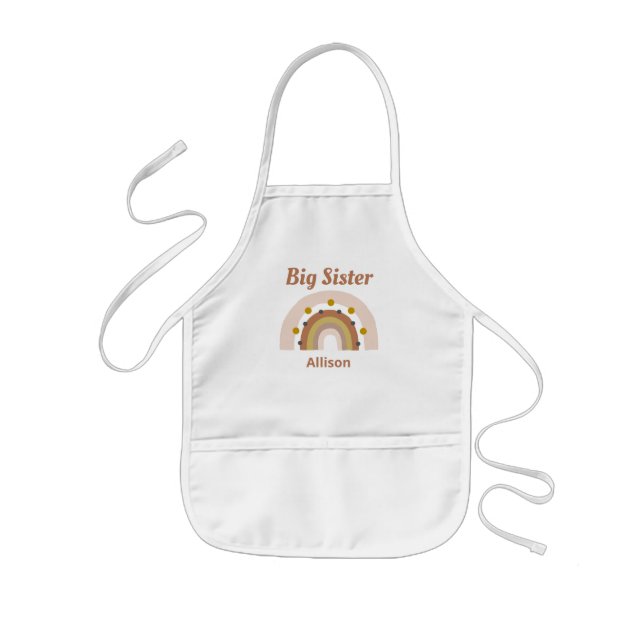 Big Sister Boho Rainbow Pink Gold Personalised Kids Apron (Front)