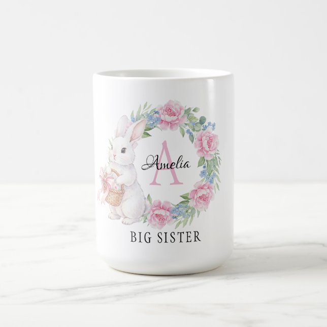 Big Sister Bunny Mug Personalized Pink Rose Flora (Center)