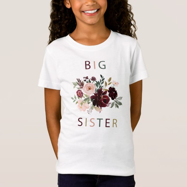 Big Sister Burgundy Floral Watercolor Shirt 2 (Front)