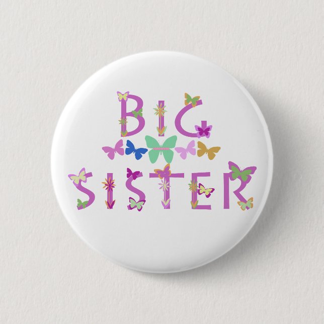 Big Sister, butterflies & flowers button (Front)