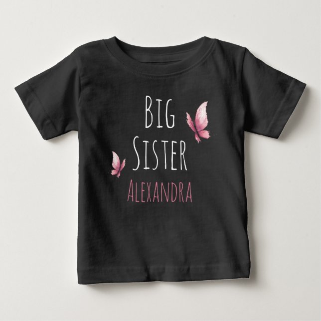 Big sister customisable name watercolor butterfly baby T-Shirt (Front)