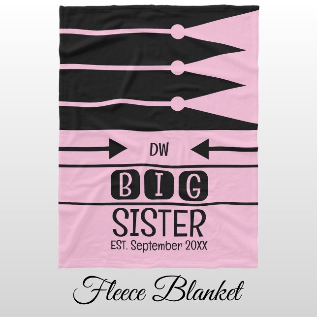 Big sister established date initials pink fleece blanket (Creator Uploaded)