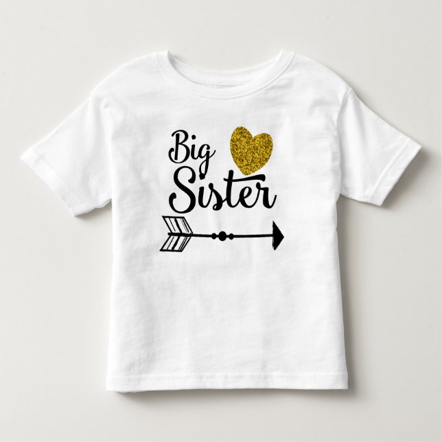 Big Sister Gold Heart Arrow Raglan Toddler T-Shirt (Front)