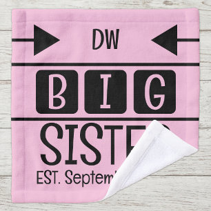 Big sister initials est. month year pink wash cloth