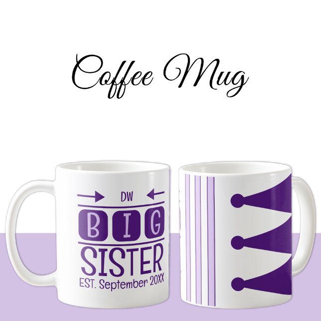 Big sister initials est. month year purple coffee mug (Creator Uploaded)