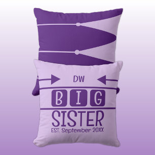 Big sister initials est. month year purple cushion