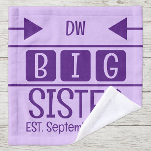 Big sister initials est. month year purple wash cloth