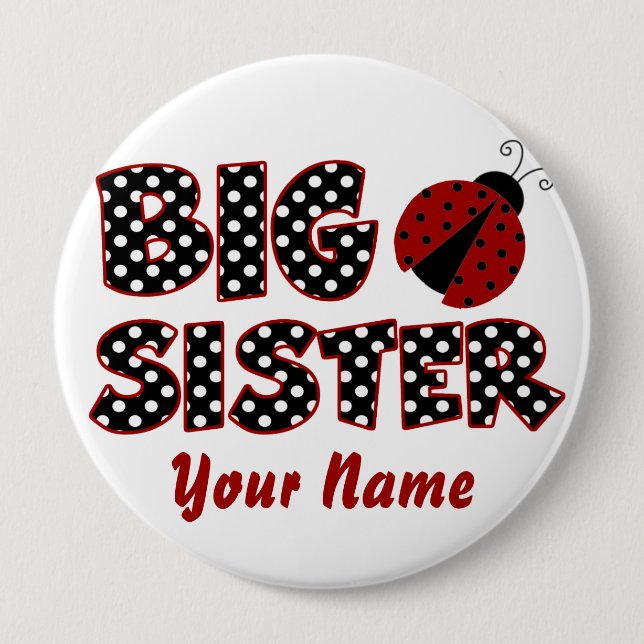 Big Sister Ladybug Red Personalised Button (Front)