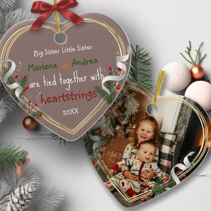 Big Sister Little Sister Gold Frame Custom Photo  Ceramic Tree Decoration