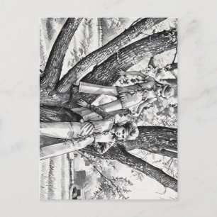 Big Sister Little Sister playing in tree art Postcard