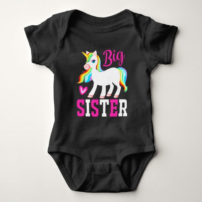 Big Sister Magical Unicorn w/ Rainbow Mane & Tail Baby Bodysuit (Front)