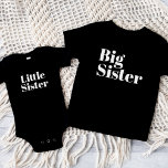 Big Sister | Matching Sibling Family Baby T-Shirt<br><div class="desc">Custom printed apparel personalised with "Big Sister" graphic in trendy modern font. Perfect for a pregnancy announcement photo or a gift for older siblings when new baby arrives! Use the design tools to edit the colours or add your own text and photos to create a one of a kind custom...</div>