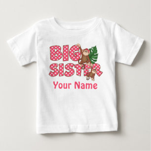 Big Sister Monkey Pink Personalised Shirt