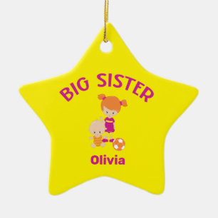 Big Sister Name with Baby Brother Year Star Custom Ceramic Tree Decoration