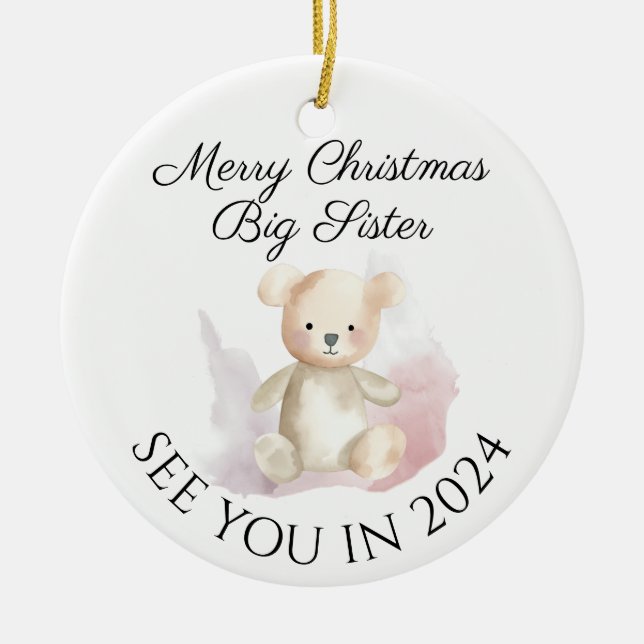 Big Sister new baby pregnancy announcement design Ceramic Tree Decoration (Front)