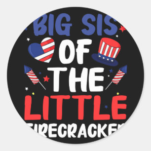 Big sister of the little firecracker funny family classic round sticker