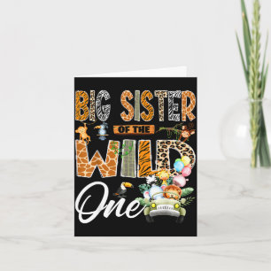 Big sister of the wild one 1st birthday boy safari card