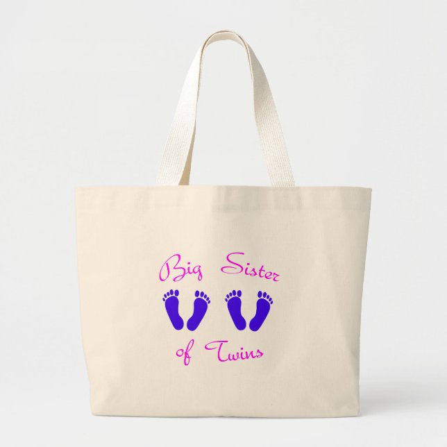 Big sister of twin boys large tote bag (Front)