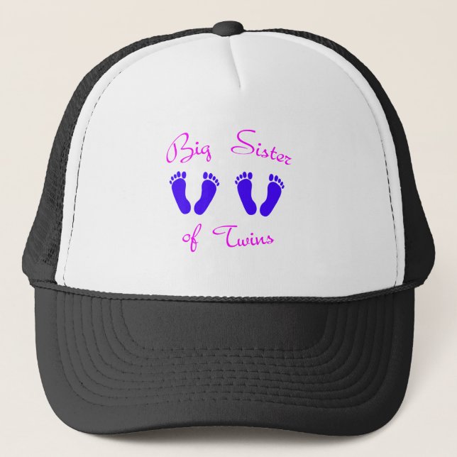 Big sister of twin boys trucker hat (Front)