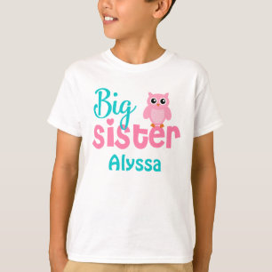 Big Sister Owl Pink Teal Personalised shirt