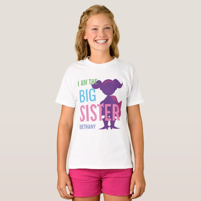 Big Sister Personalised Superhero Silhouette Girls T-Shirt (Front Full)