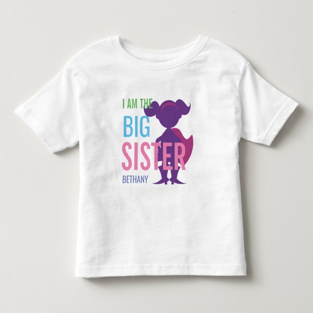 Big Sister Personalised Superhero Silhouette Girls Toddler T-Shirt (Front)