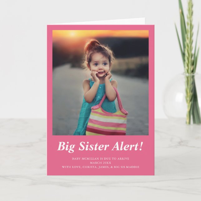  Big Sister Photo Pregnancy Pink Announcement (Front)