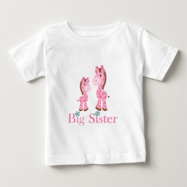 Big Sister Pink and Brown Giraffes Baby T-Shirt (Front)