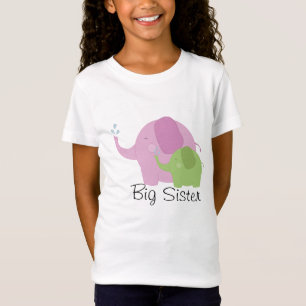 Big Sister Pink and Green Elephant Girls Tee