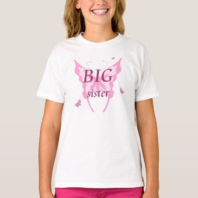 BIG sister pink butterfly girl's t-shirt (Front)