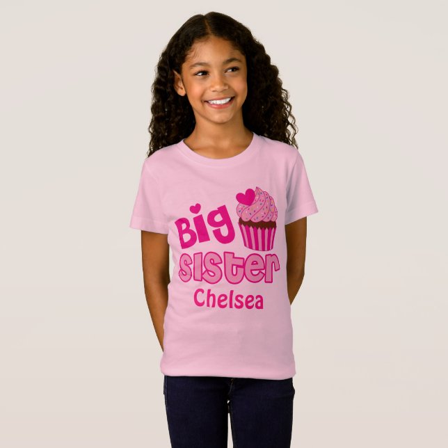 Big Sister Pink Cupcake Sweets Cake Sprinkles T-Shirt (Front Full)