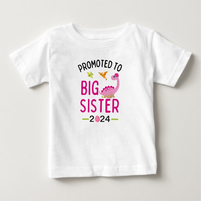 Big Sister Pink Dinosaur, Pregnancy Announcement Baby T-Shirt (Front)