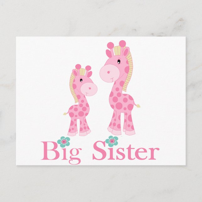 Big Sister Pink Giraffes Postcard (Front)